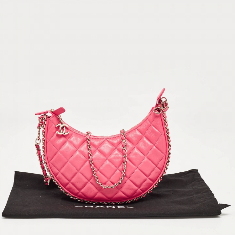 Pre Owned Chanel Pink Quilted Leather CC Moon Bag