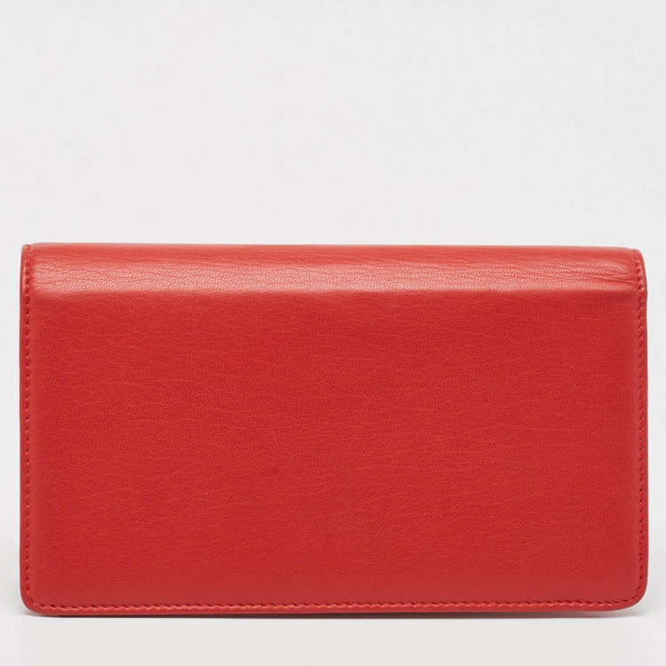 Pre Owned Chanel Red Leather Studded CC L Yen Wallet