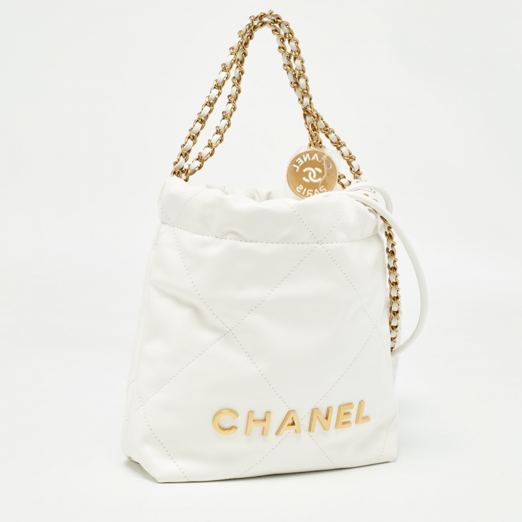 Pre Owned Chanel White Quilted Leather Mini 22 Chain Bag
