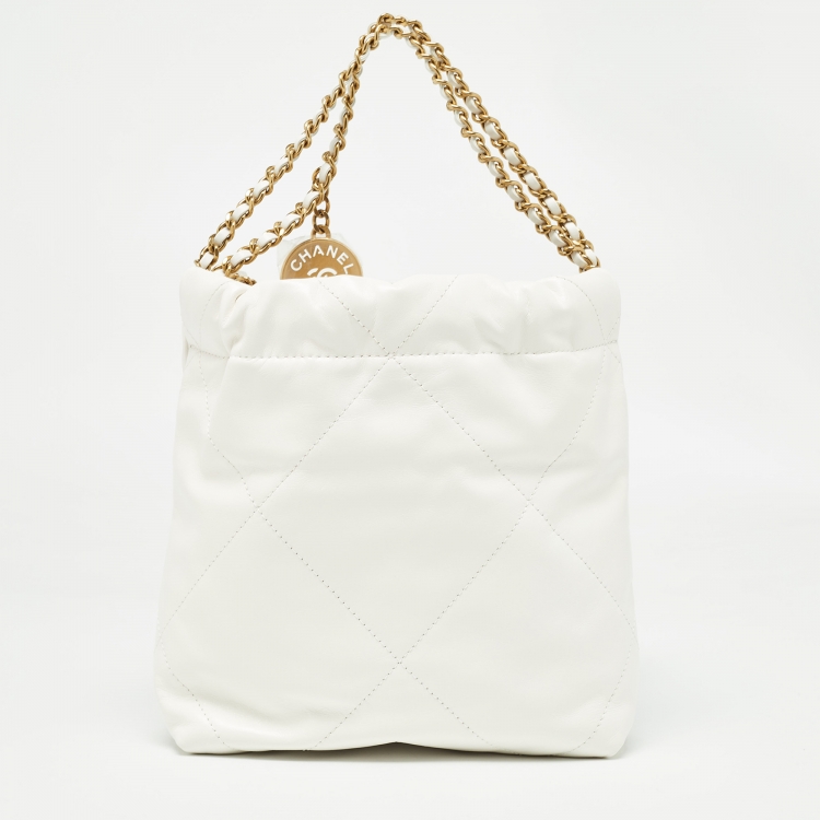 Pre Owned Chanel White Quilted Leather Mini 22 Chain Bag