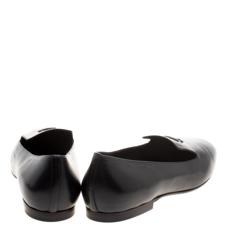 Pre Owned Chanel Black Leather CC Smoking Slippers Size 39.5
