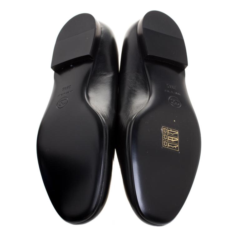 Pre Owned Chanel Black Leather CC Smoking Slippers Size 39.5