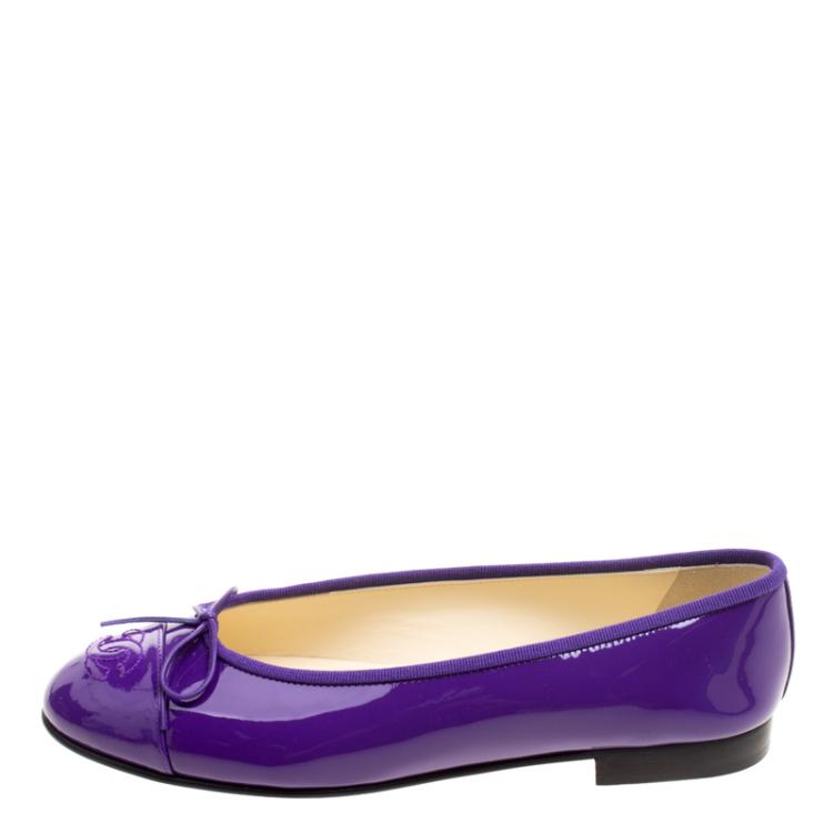 Chanel Purple Patent Leather CC Cap Toe Ballet Flats Size 37 Chanel