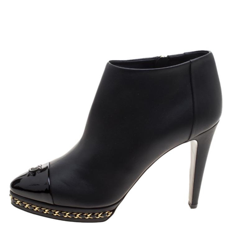 Chanel Black Leather CC Chain Link Ankle Booties Size  Chanel | TLC