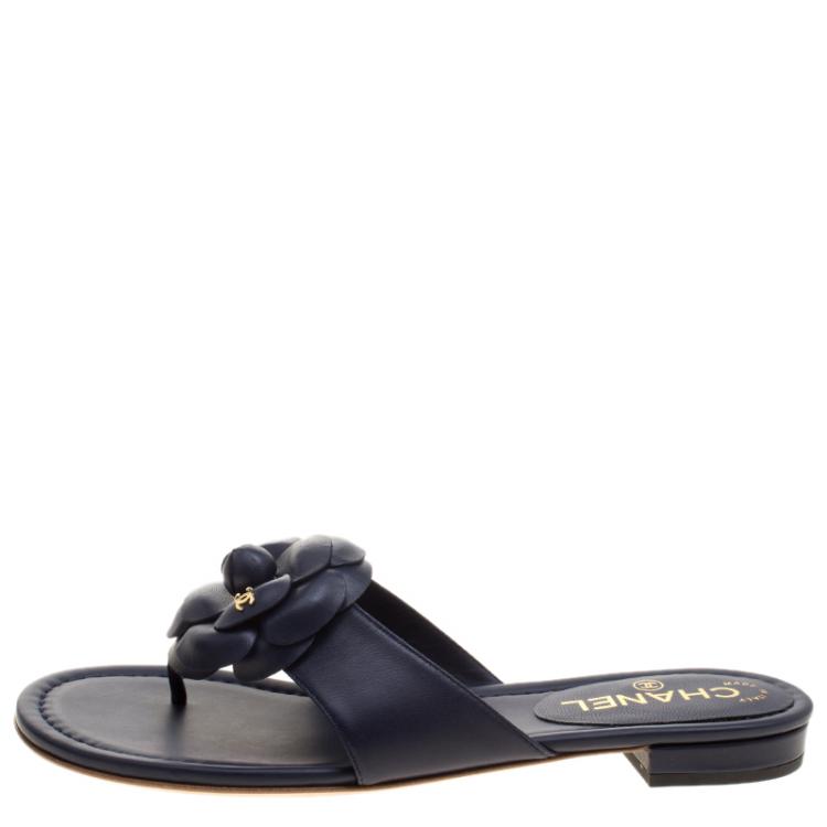 Chanel Vintage Black Silver Glitter Camellia Flower Flip Flop Sandals –  Amarcord Vintage Fashion