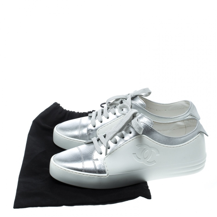 chanel white and silver sneakers