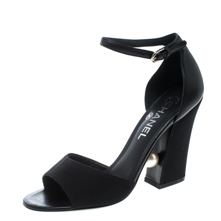 Louis Vuitton V-Cut Slide Sandals Black Leather High Block Heels
