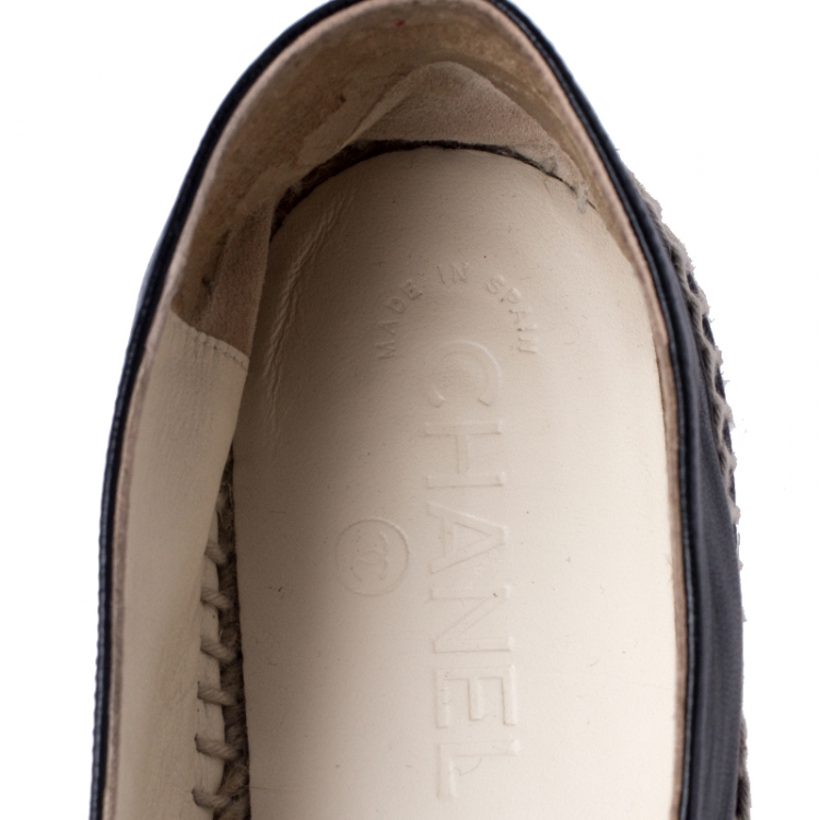 Pre Owned Chanel Black Leather CC Espadrilles Loafers Size 41