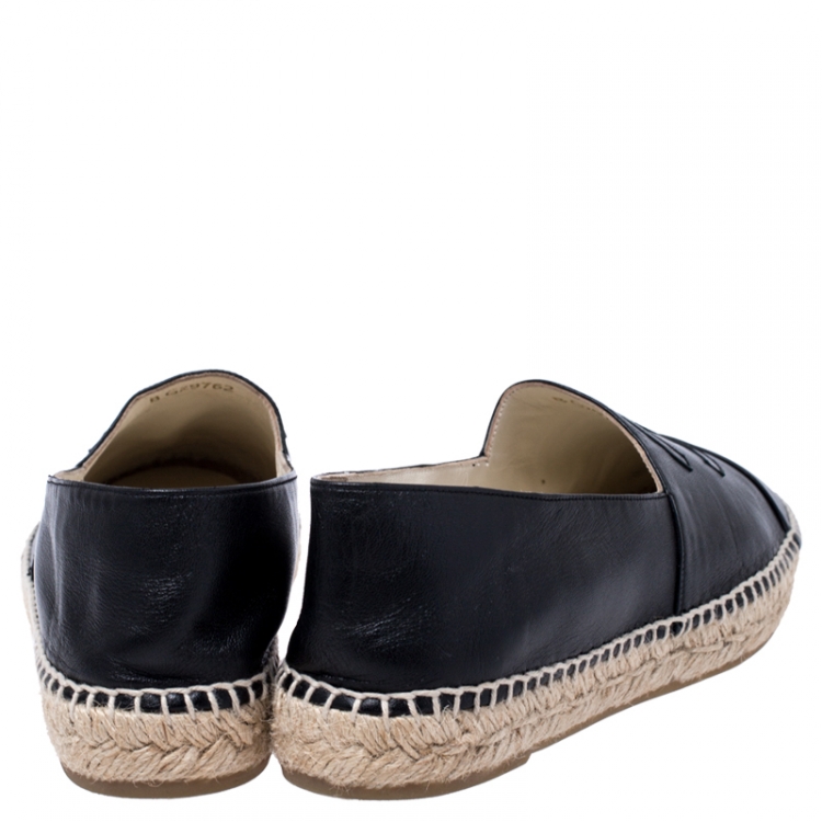 Pre Owned Chanel Black Leather CC Espadrilles Loafers Size 41