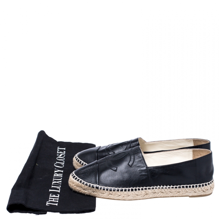 Pre Owned Chanel Black Leather CC Espadrilles Loafers Size 41