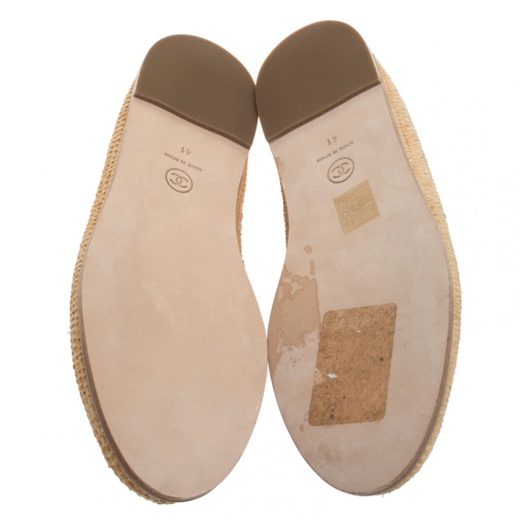 Pre Owned Chanel Pink Leather And Jute CC Espadrille Loafers Size 41
