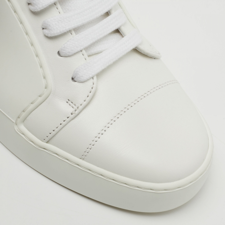 Pre Owned Chanel White Leather and Rubber CC Low Top Sneakers Size 38