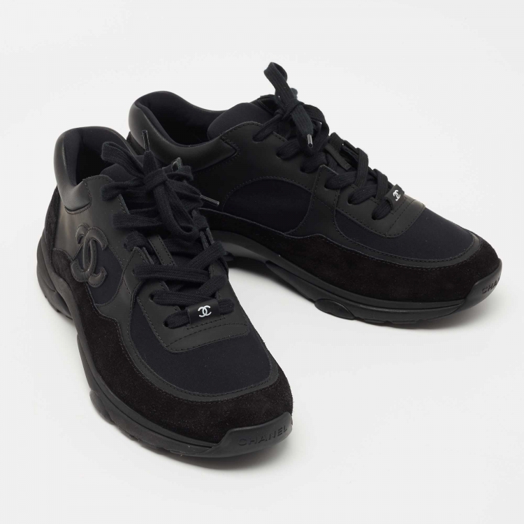 Pre Owned Chanel Black Suede and Fabric CC Logo Sneakers Size 40