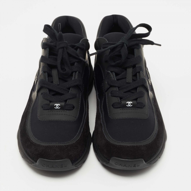 Pre Owned Chanel Black Suede and Fabric CC Logo Sneakers Size 40