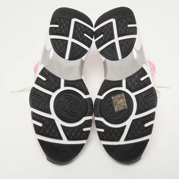 Pre Owned Chanel Multicolor Knit Fabric and Suede CC Sneakers Size 37.5