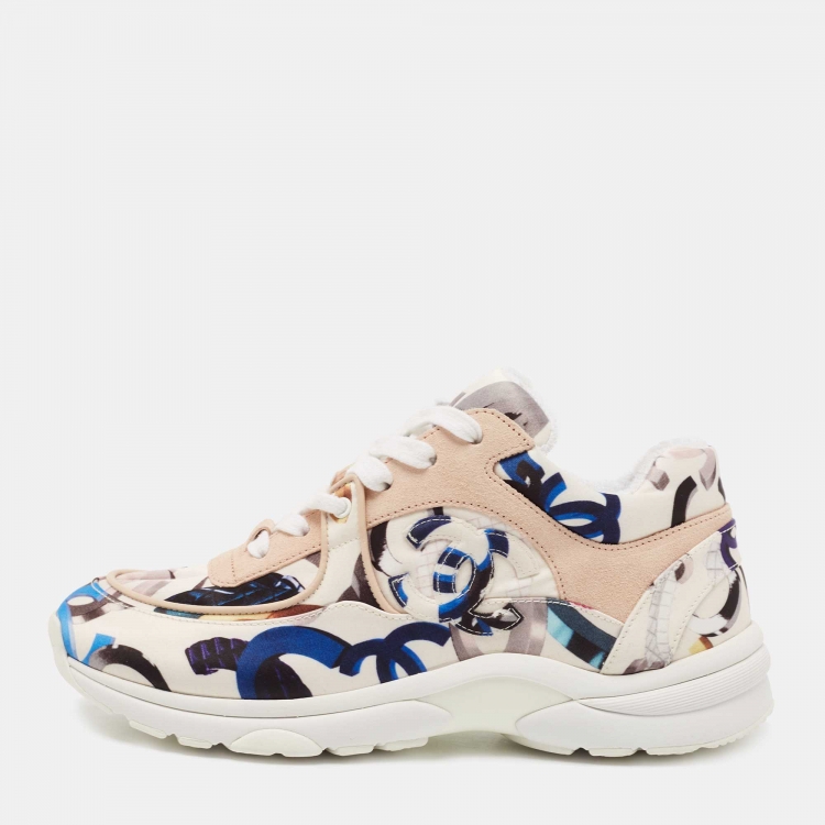 Chanel Multicolor CC Print Satin and Suede Low Top Sneakers Size  Chanel  | TLC
