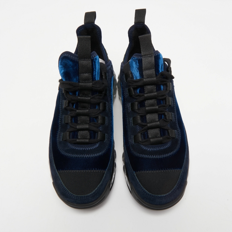 Pre Owned Chanel Navy Blue Velvet and Suede CC Low Top Sneakers Size 37