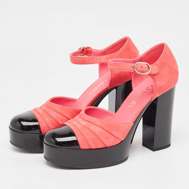 Chanel Pink/Black Suede and Patent Leather CC Platform Sandals Size 39  Chanel | TLC