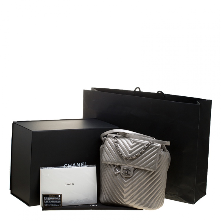 Pre Owned Chanel Silver Chevron Quilted Leather Urban Spirit Backpack