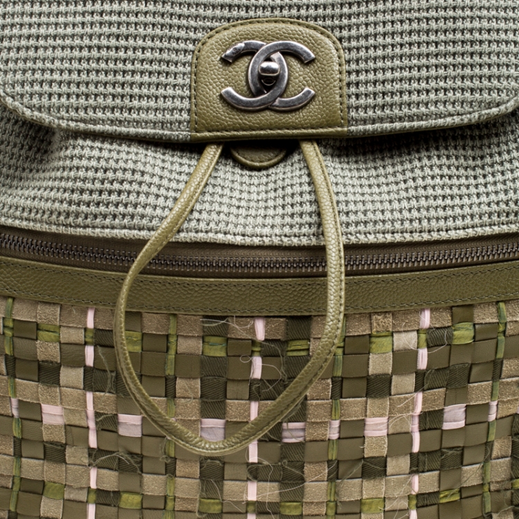 Pre Owned Chanel Khaki Women Canvas and Leather Cuba Pocket Backpack