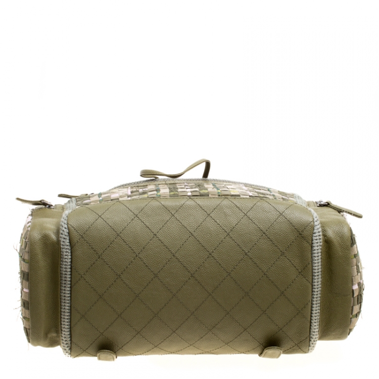 Pre Owned Chanel Khaki Women Canvas and Leather Cuba Pocket Backpack