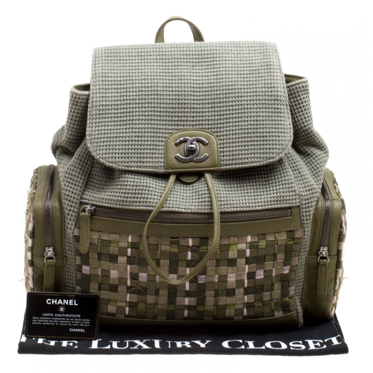 Pre Owned Chanel Khaki Women Canvas and Leather Cuba Pocket Backpack