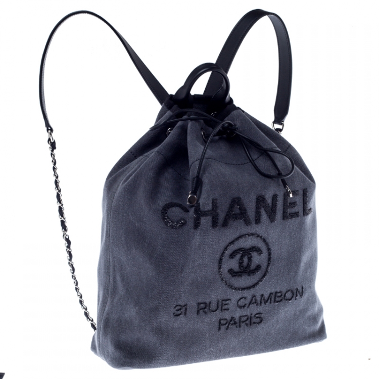 Pre Owned Chanel Grey Canvas Deauville Backpack