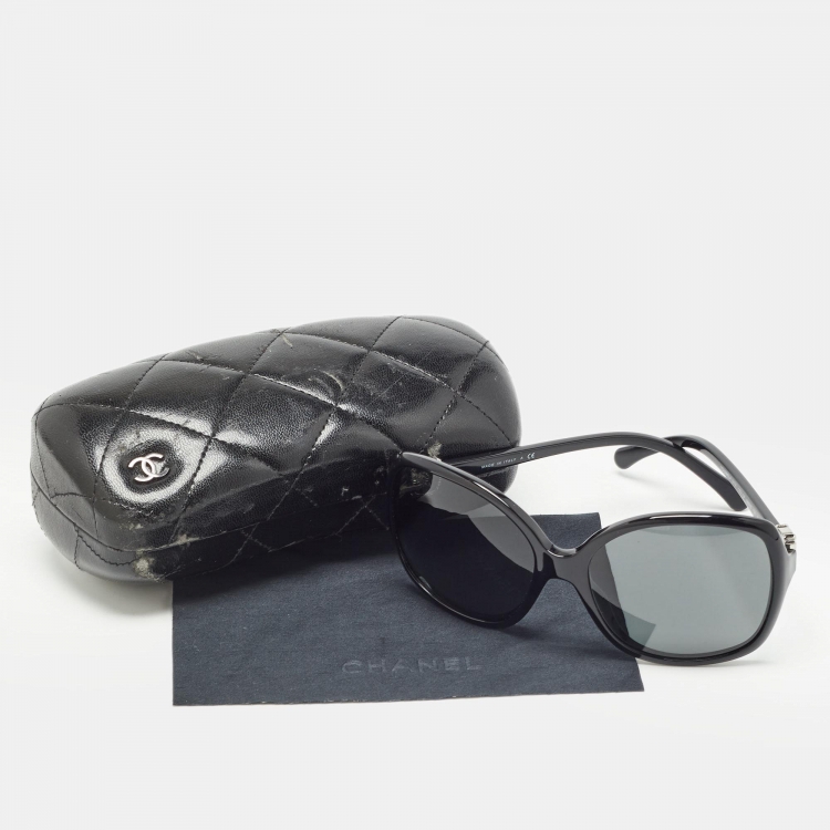 Pre Owned Chanel Black CC Frame Oversized Sunglasses