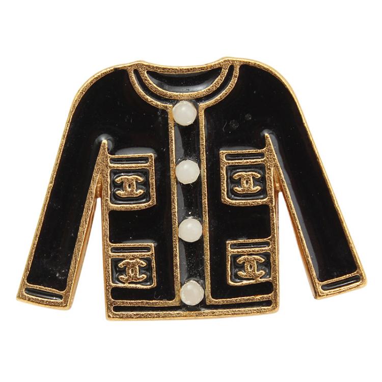Pins & Brooches Chanel Chanel Black/White Resin Classic Jacket Brooch Pin
