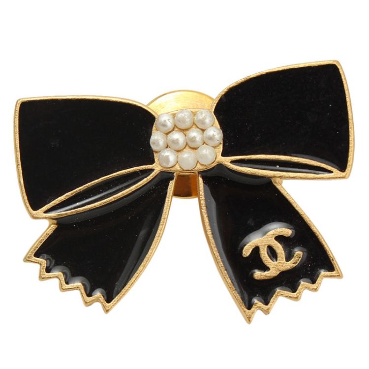Chanel Black Pearl Embellished Bow Brooch Chanel