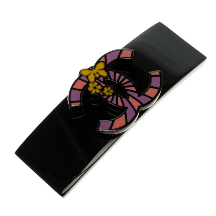 مملوكة مسبقًا Chanel Black CC Multicolor Hair Clip Barrette