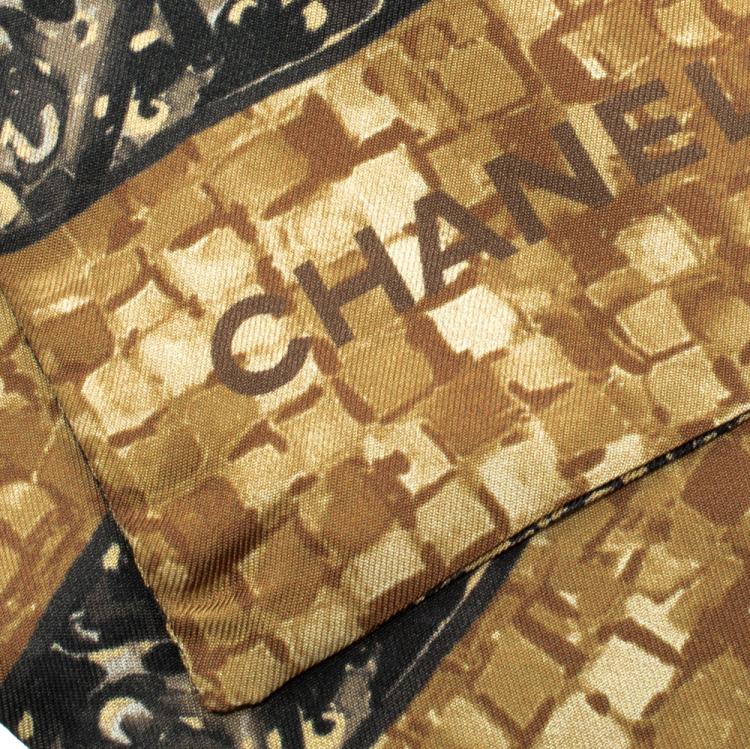 Pre Owned Chanel Multicolor Mosaic and CC Logo Print Silk Bandeau