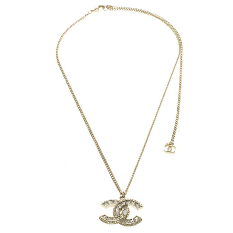 Chanel CC Crystal Gold Tone Pendant Chain Necklace Chanel
