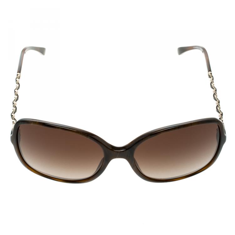Chanel Brown 5210-Q Tortoise Shell Chain Detail Square Sunglasses