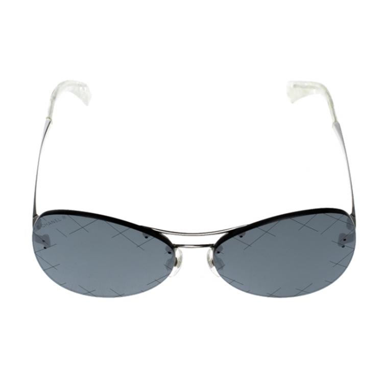 Chanel Silver/Black 4218 Mirror Quilted Rimless Aviator Sunglasses