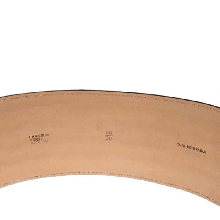 Pre Owned Chanel Bronze Striped Leather Waist Boy Belt 90cm