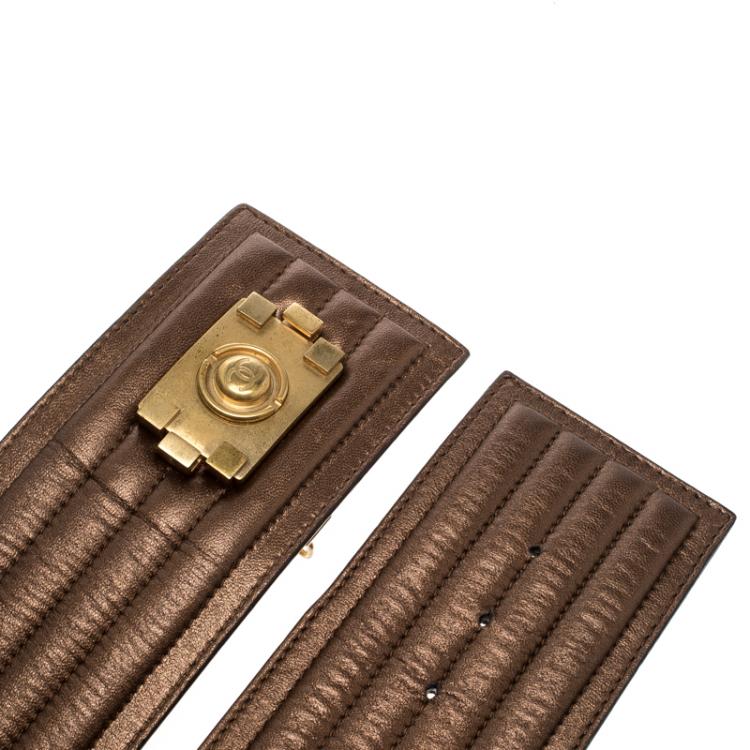 Pre Owned Chanel Bronze Striped Leather Waist Boy Belt 90cm