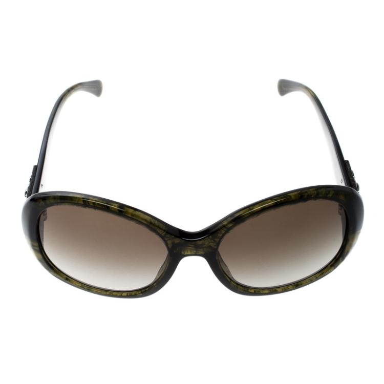 Chanel Green 5235-Q CC Tweed Turnlock Sunglasses Chanel