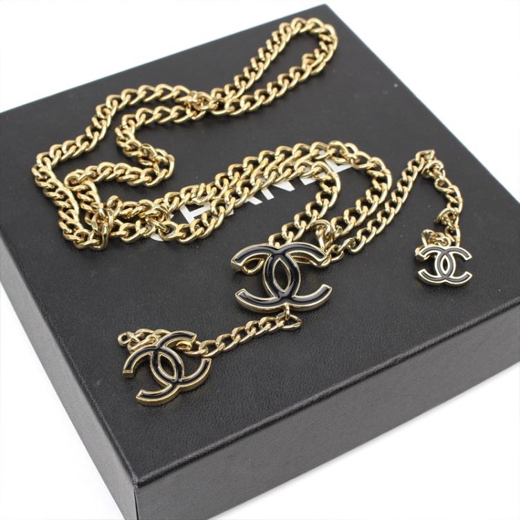 Pre Owned Chanel Black Enamel CC Gold Tone Chain Belt