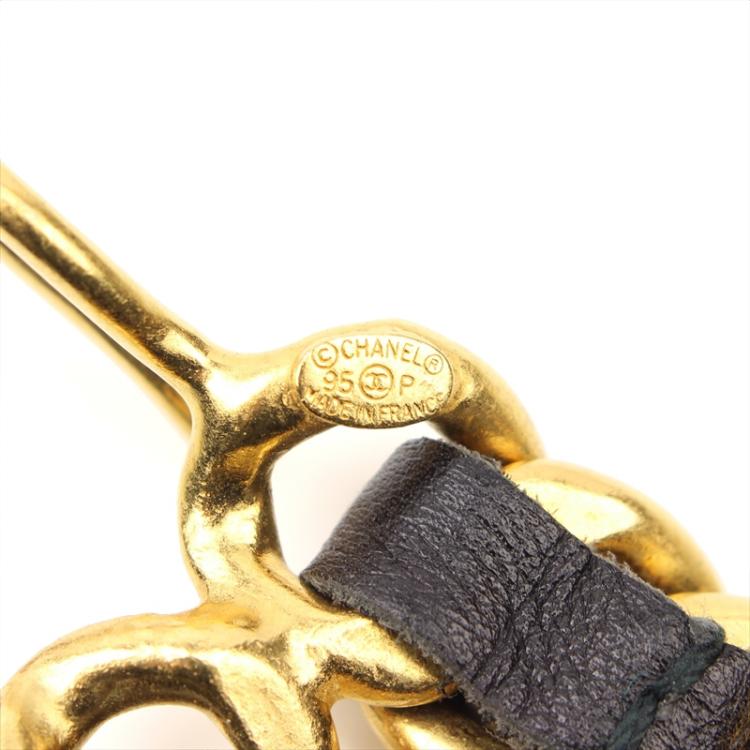 Pre Owned Chanel Black Leather CC Medallion Chain Belt