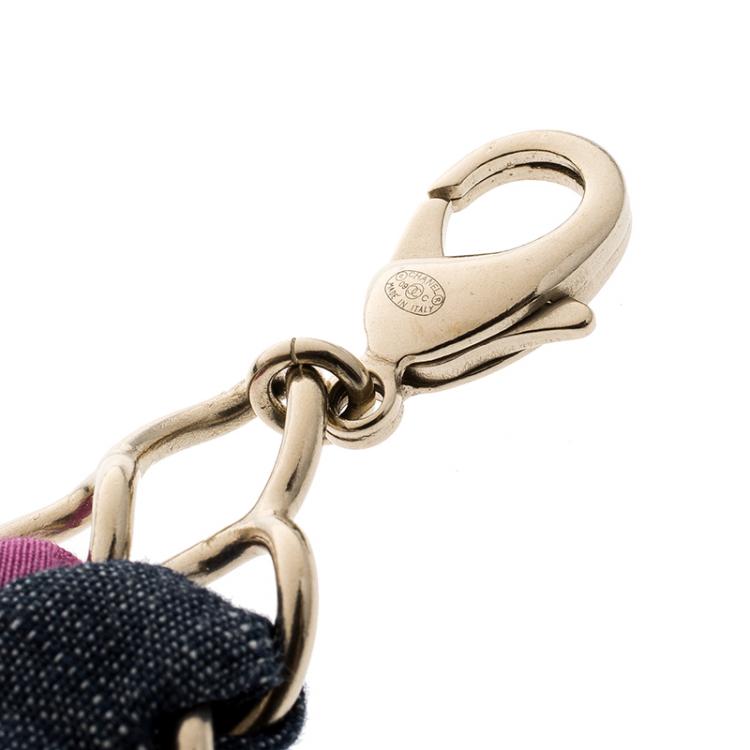 Pre Owned Chanel CC Two Tone Fabric Blend Woven Gold Tone Chain Belt