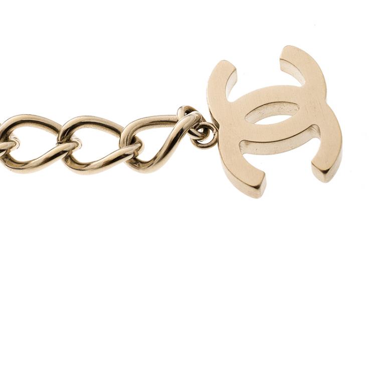 Pre Owned Chanel CC Two Tone Fabric Blend Woven Gold Tone Chain Belt