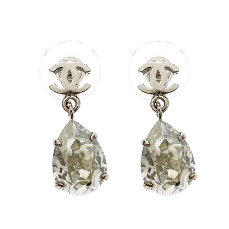 Chanel Crystal Teardrop Earrings Silver-tone in Metal with Silver-tone - US