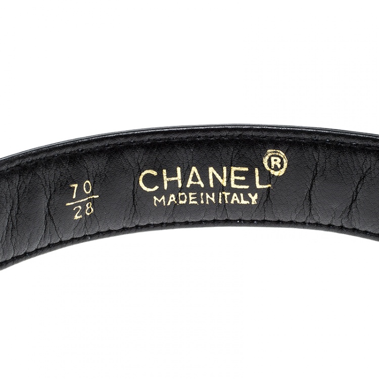 Pre Owned Chanel Black Leather Classic Chain Belt 70cm