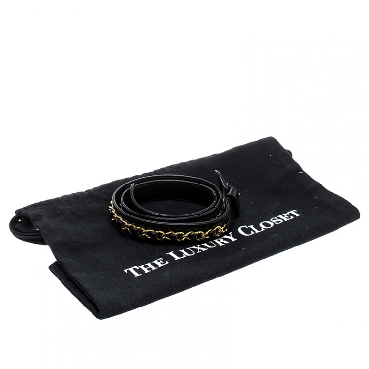 Pre Owned Chanel Black Leather Classic Chain Belt 70cm