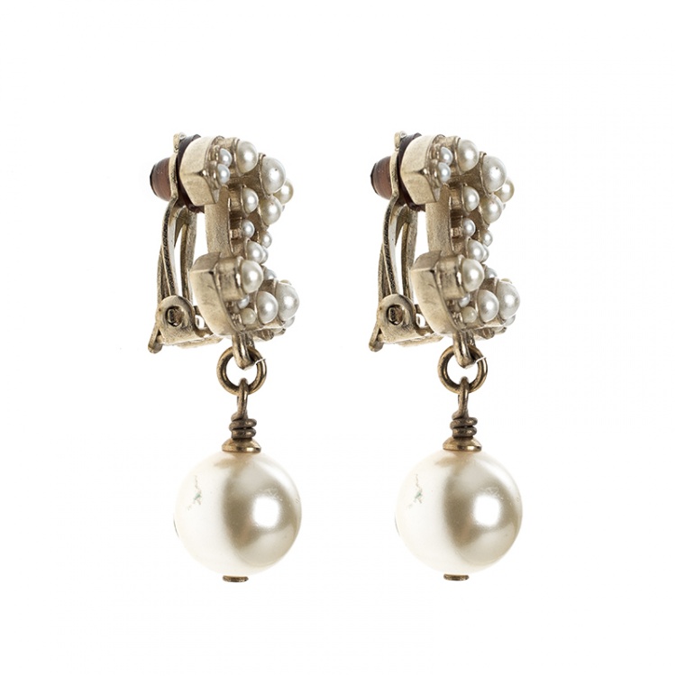 Chanel Vintage Faux Pearl Clip-On Drop Earrings