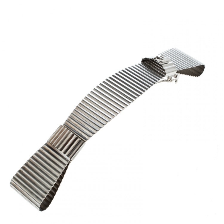 مملوكة مسبقًا Chanel CC Textured Double Bow Silver Tone Barrette Hair Clip