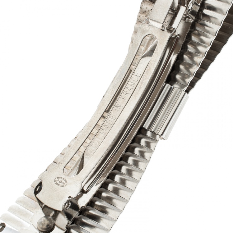 مملوكة مسبقًا Chanel CC Textured Double Bow Silver Tone Barrette Hair Clip