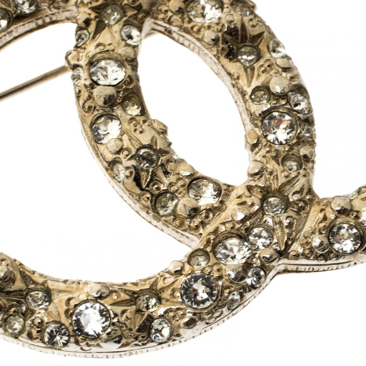 Chanel CC Crystal Embellished Gold Tone Pin Brooch Chanel