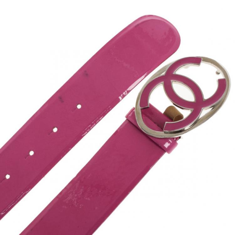 Pre Owned Chanel CC Logo Pink Leather Belt 90 CM